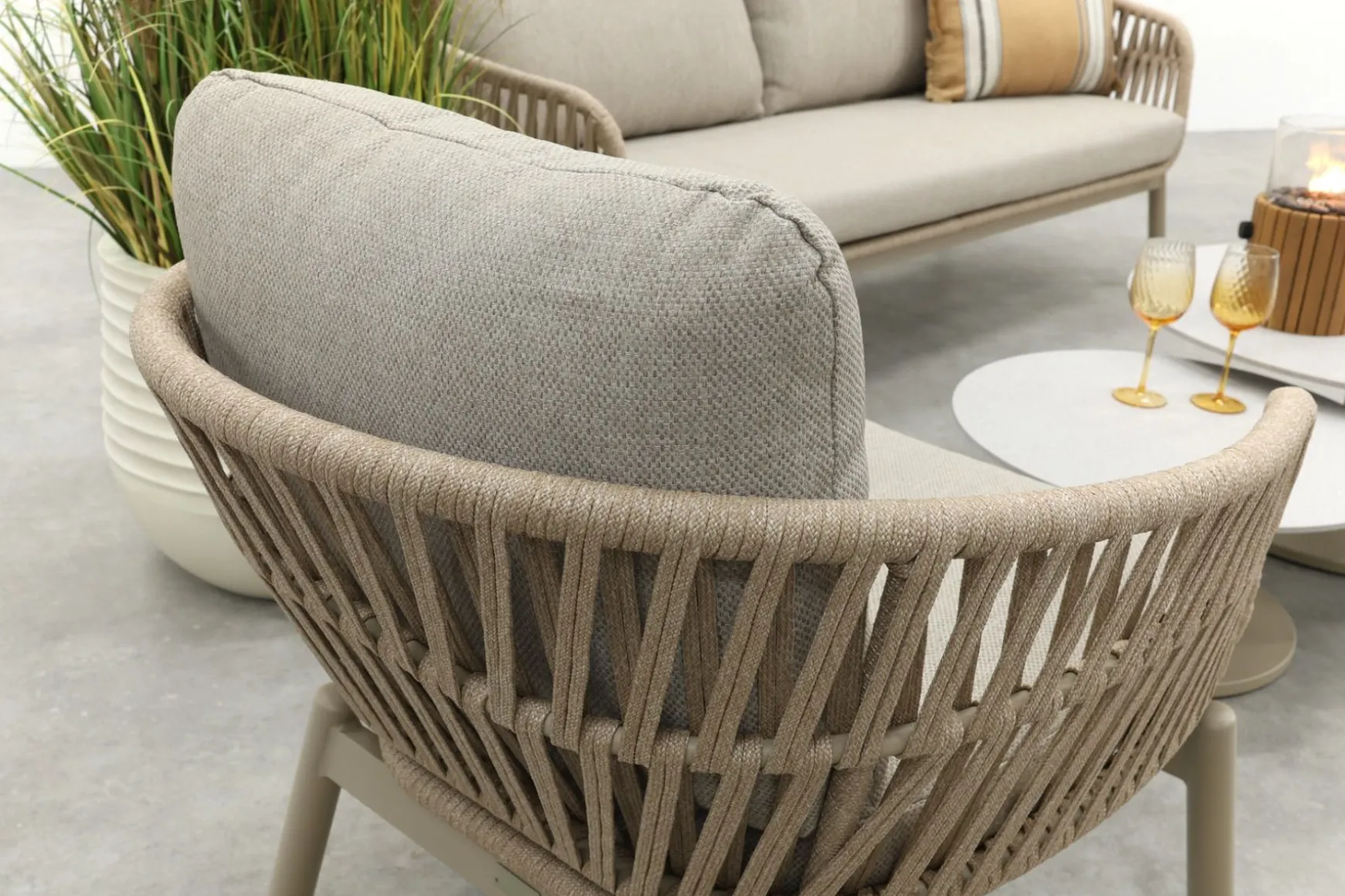 Romeo/Orion rope stoel-bank loungeset - Latte