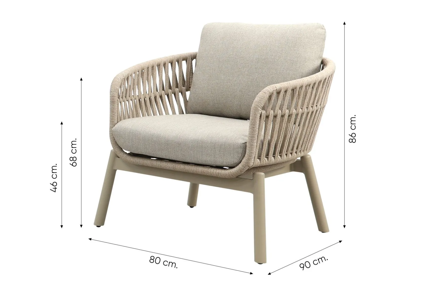 Romeo/Orion rope stoel-bank loungeset - Latte