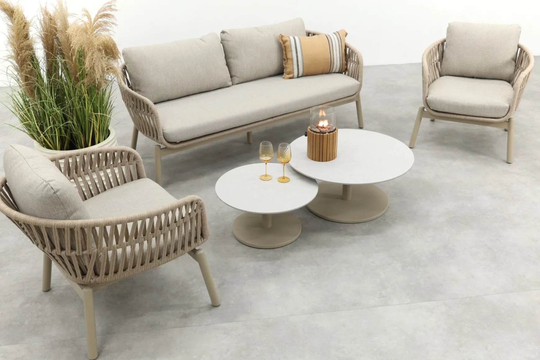 Romeo/Orion rope stoel-bank loungeset - Latte