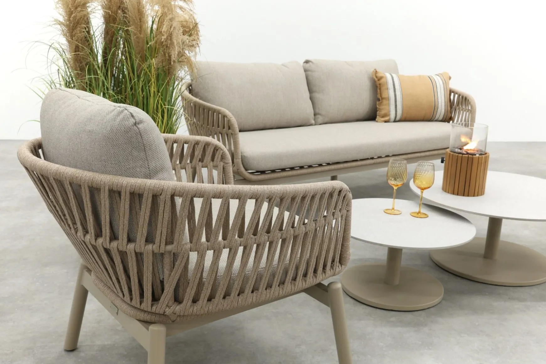 Romeo/Orion rope stoel-bank loungeset - Latte