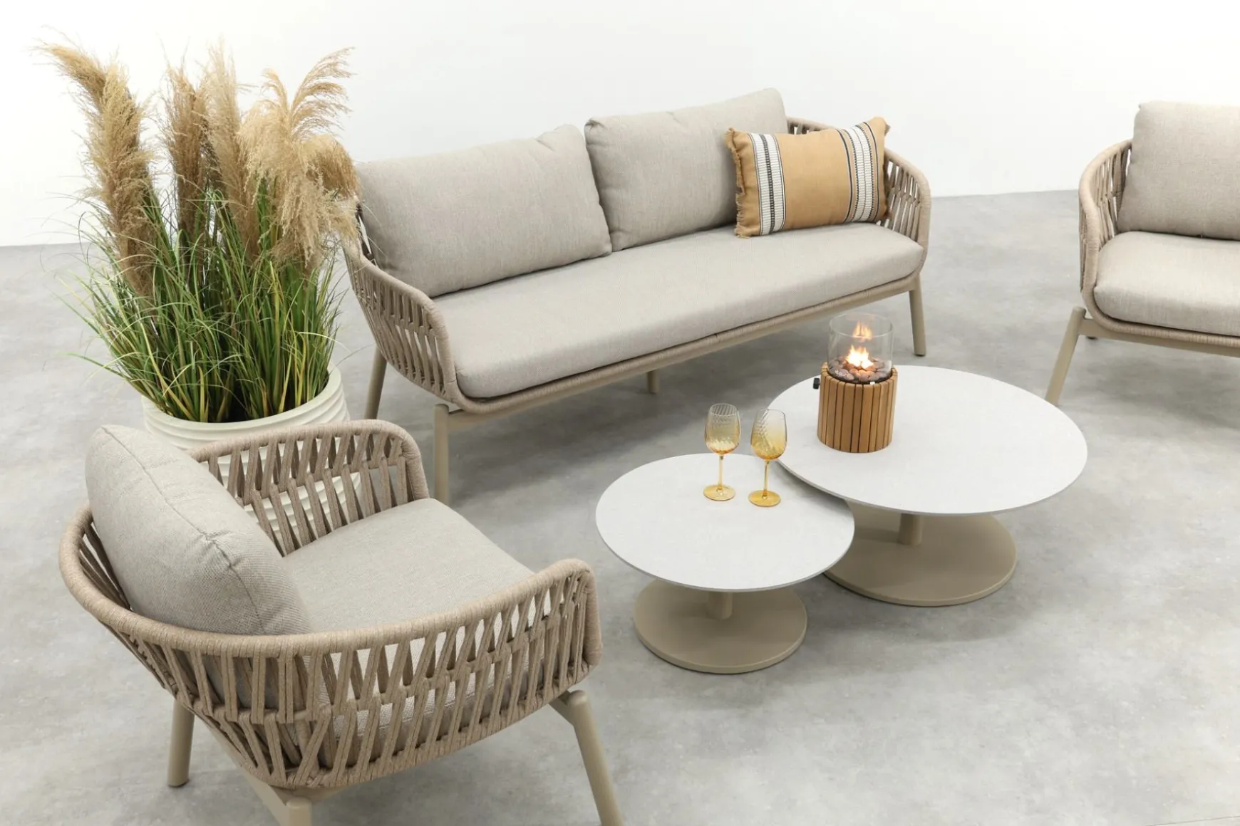 Romeo/Orion rope stoel-bank loungeset - Latte
