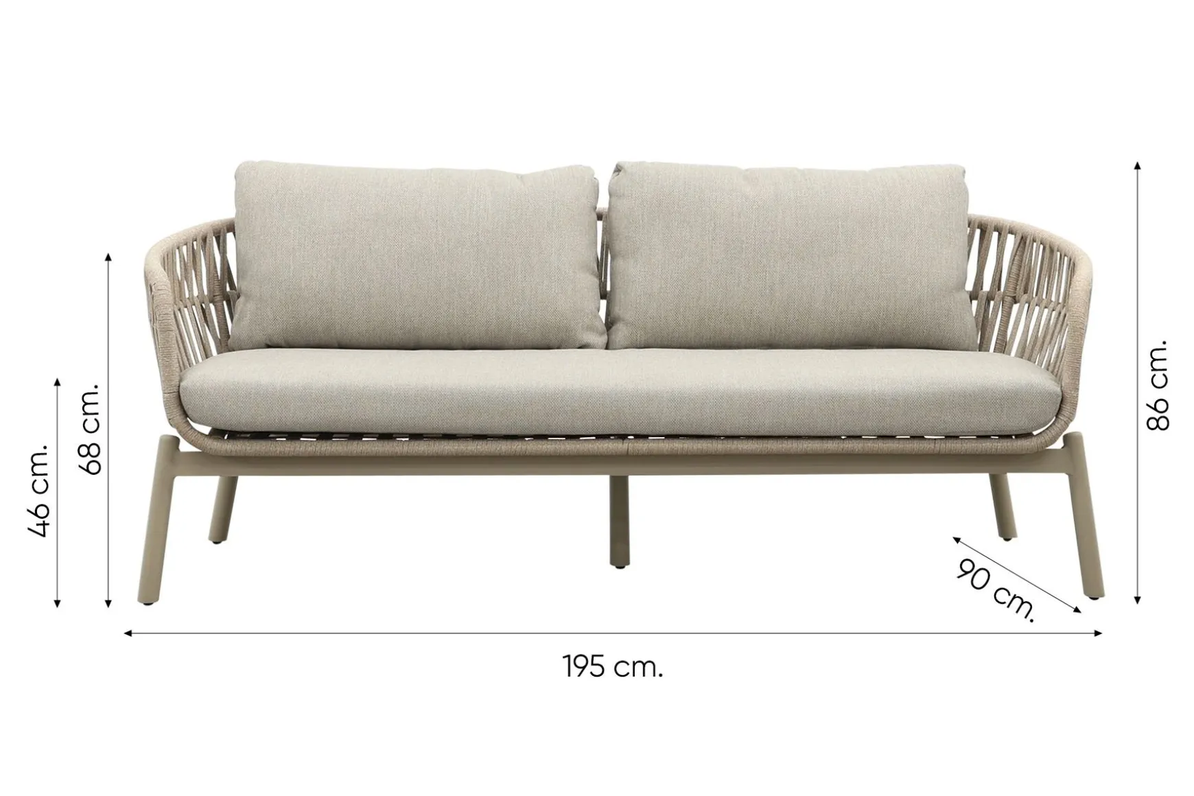 Romeo/Orion rope stoel-bank loungeset - Latte