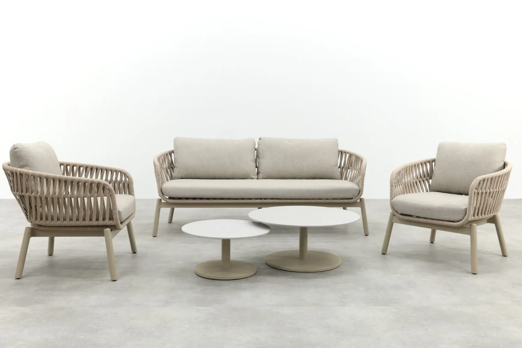 Romeo/Orion rope stoel-bank loungeset - Latte