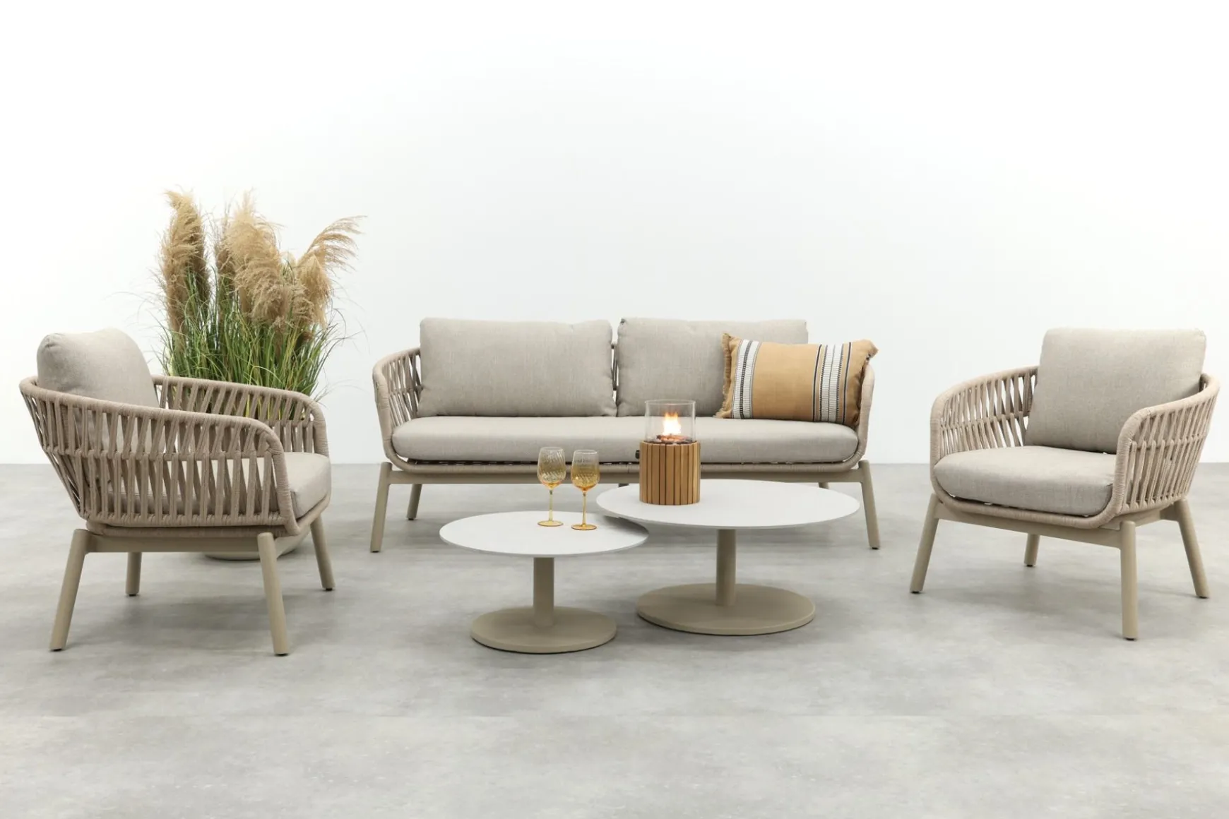Romeo/Orion rope stoel-bank loungeset - Latte