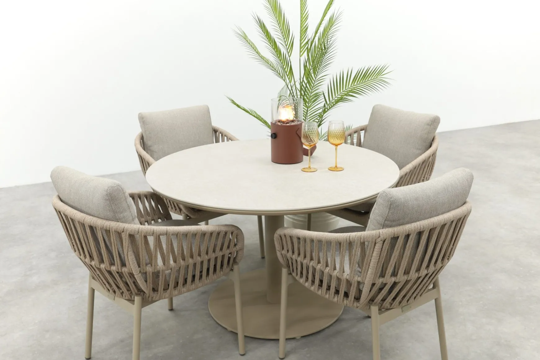 Romeo/Rodez 4-persoons tuinset Ø120 cm. - Latte