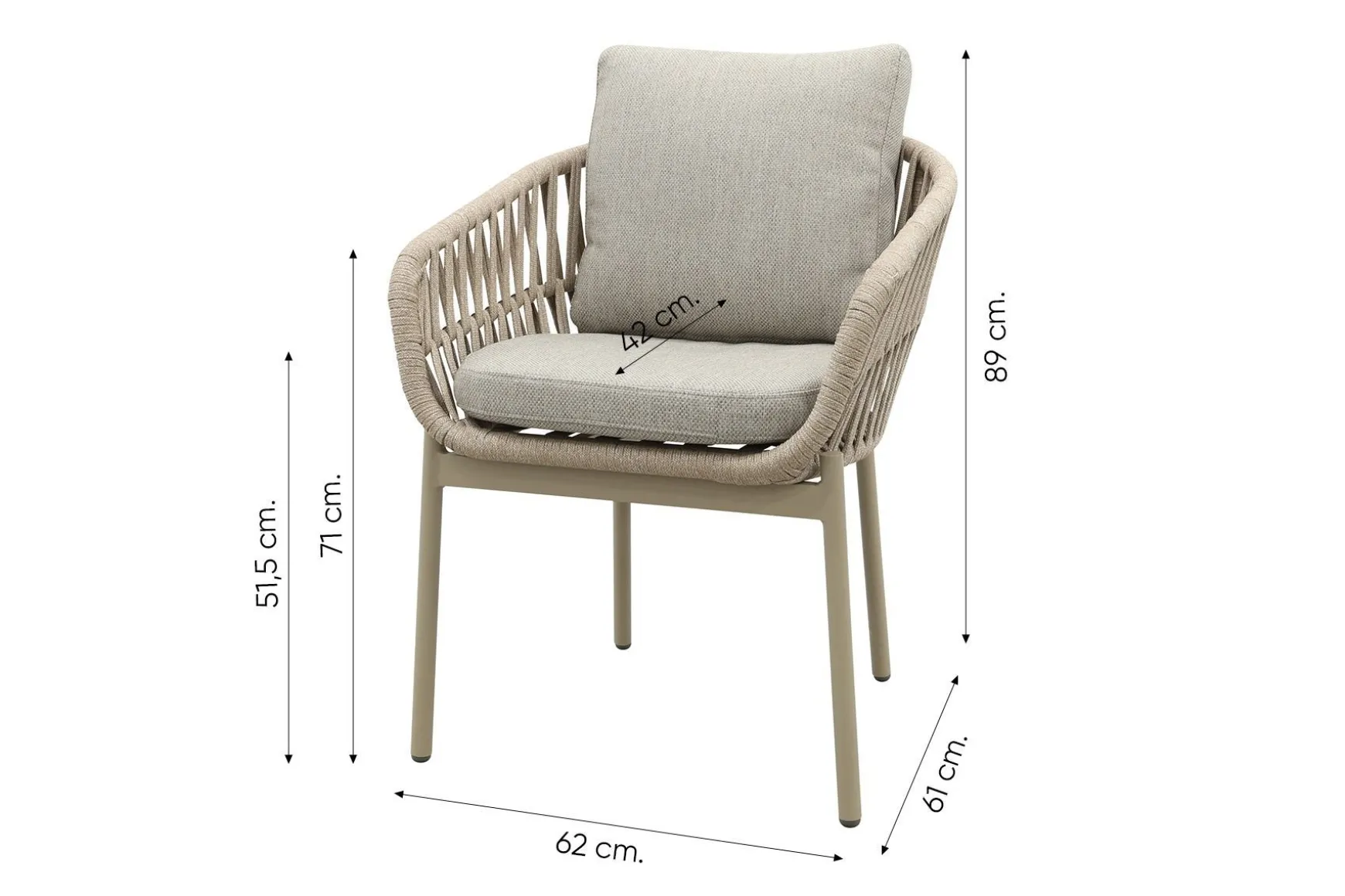 Romeo/Rodez 4-persoons tuinset Ø120 cm. - Latte
