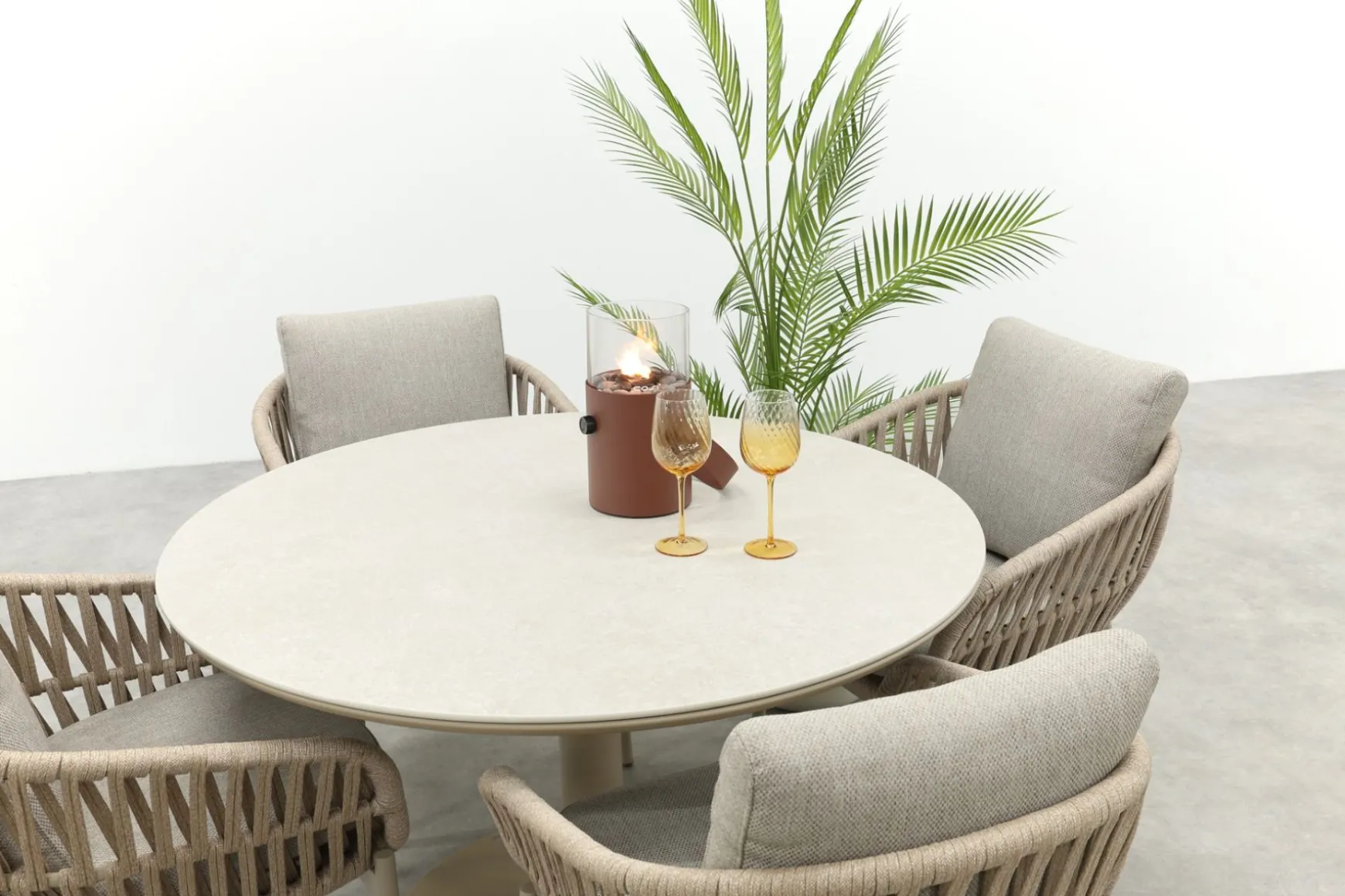 Romeo/Rodez 4-persoons tuinset Ø120 cm. - Latte