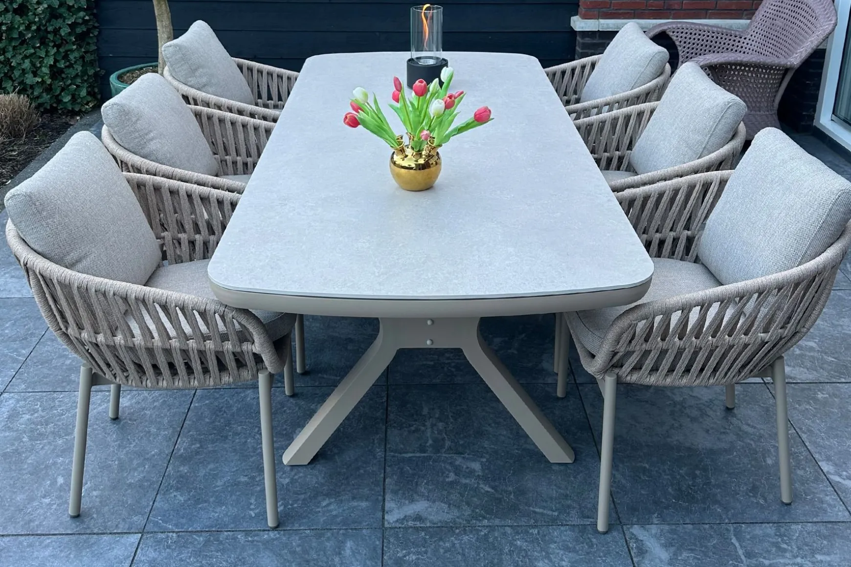 Romeo rope dining tuinstoel - Latte