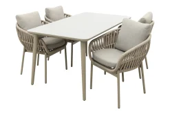 Romeo/Sofia rope dining tuinset voor 4 personen 160x90 cm. - Latte