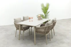 Romeo/Sofia rope dining tuinset voor 4 personen 160x90 cm. - Latte