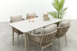 Romeo/Sofia rope dining tuinset voor 4 personen 160x90 cm. - Latte