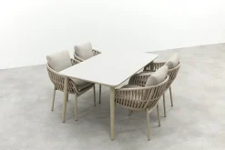 Romeo/Sofia rope dining tuinset voor 4 personen 160x90 cm. - Latte