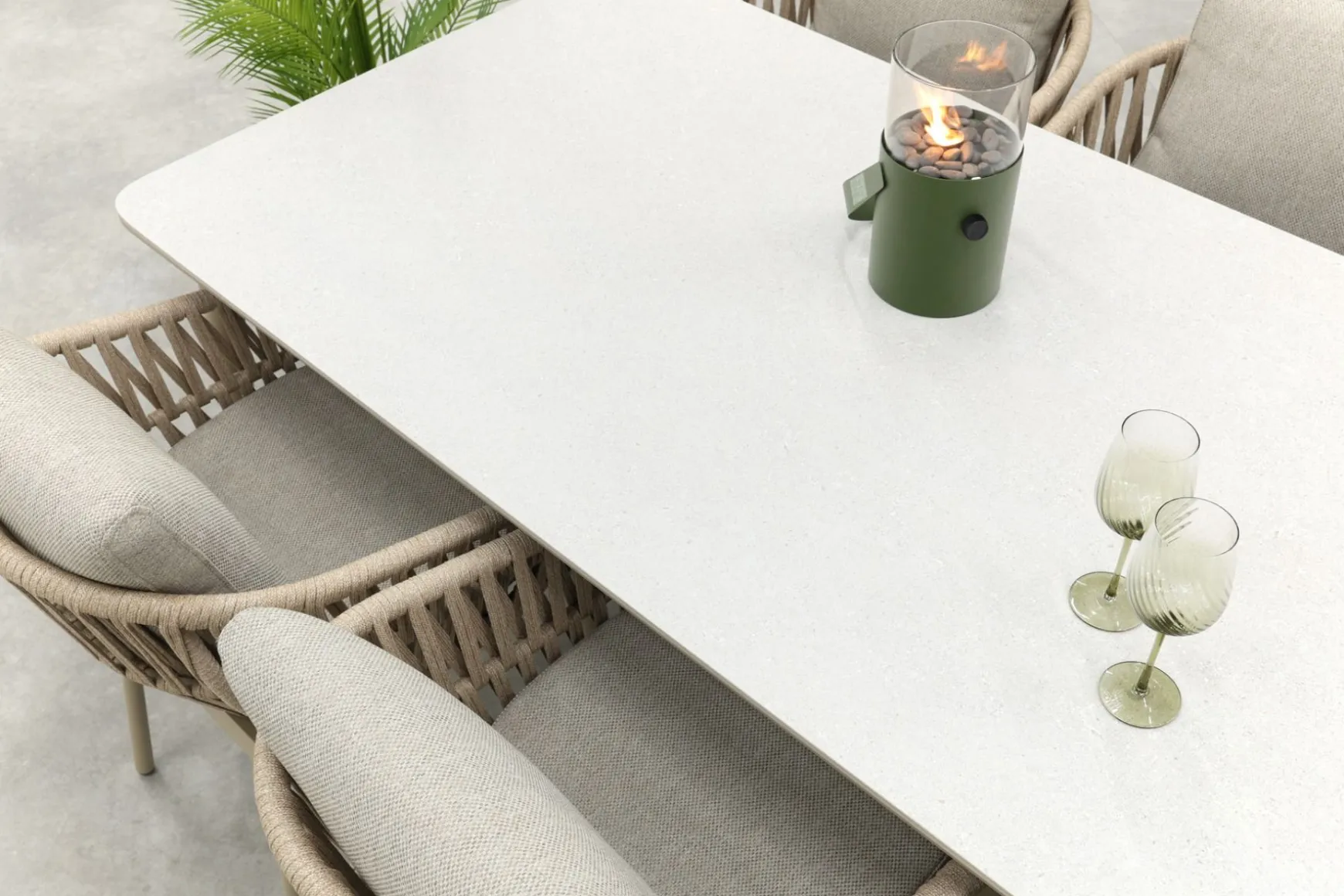Romeo/Sofia rope dining tuinset voor 6 personen 220x100 cm. - Latte