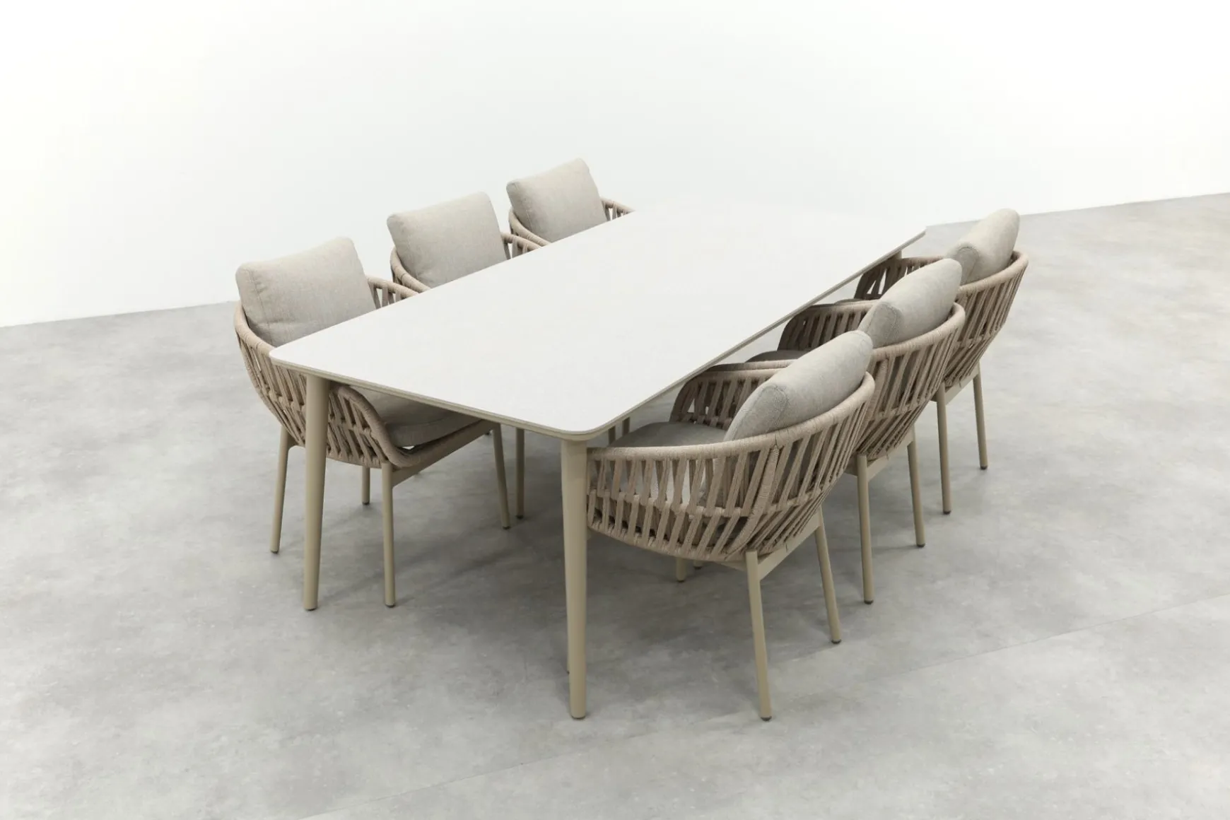 Romeo/Sofia rope dining tuinset voor 6 personen 220x100 cm. - Latte