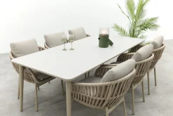 Romeo/Sofia rope dining tuinset voor 6 personen 220x100 cm. - Latte