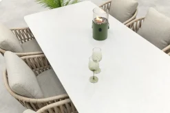 Romeo/Sofia rope dining tuinset voor 6 personen 220x100 cm. - Latte