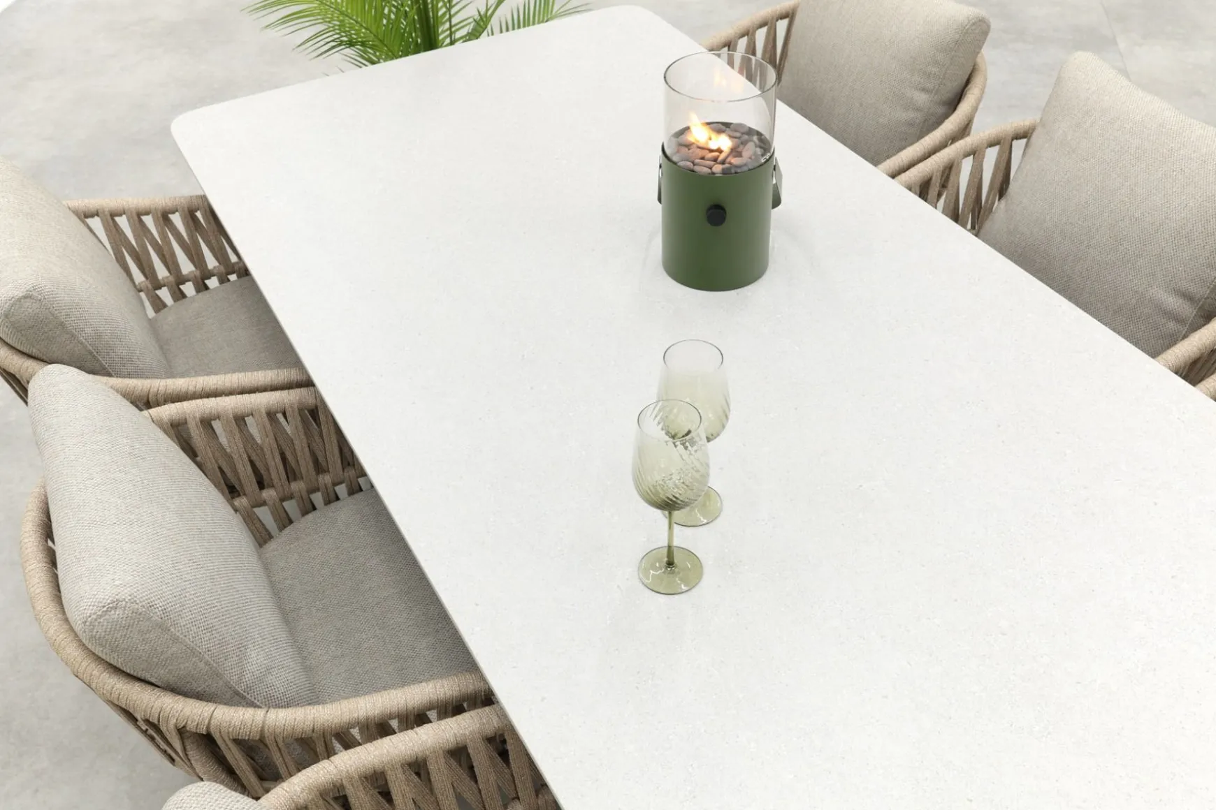 Romeo/Sofia rope dining tuinset voor 6 personen 220x100 cm. - Latte