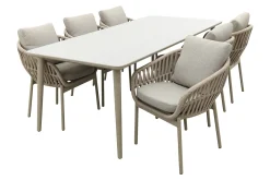 Romeo/Sofia rope dining tuinset voor 6 personen 220x100 cm. - Latte