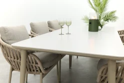 Romeo/Sofia rope dining tuinset voor 6 personen 220x100 cm. - Latte