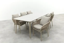 Romeo/Sofia rope dining tuinset voor 6 personen 220x100 cm. - Latte