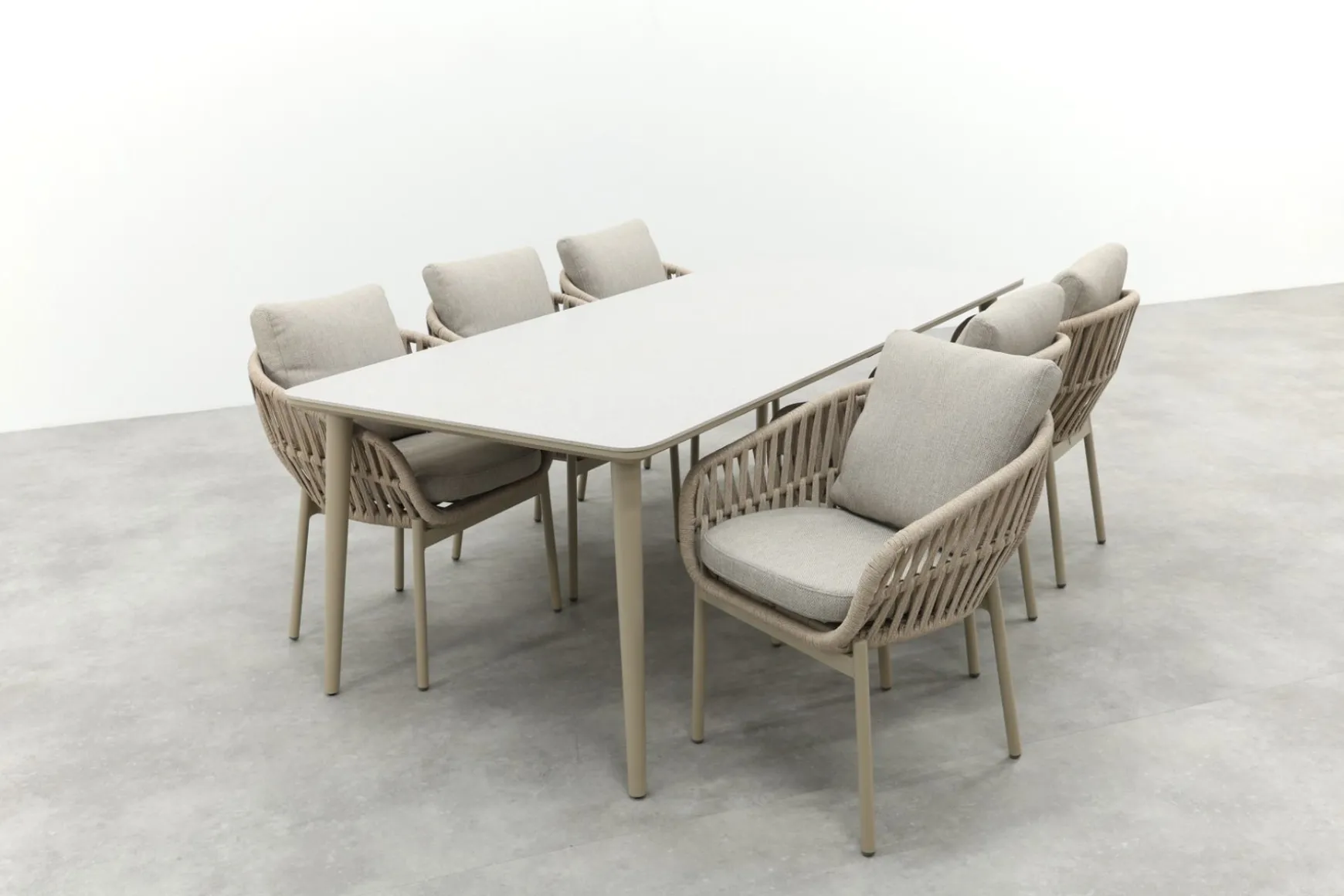 Romeo/Sofia rope dining tuinset voor 6 personen 220x100 cm. - Latte