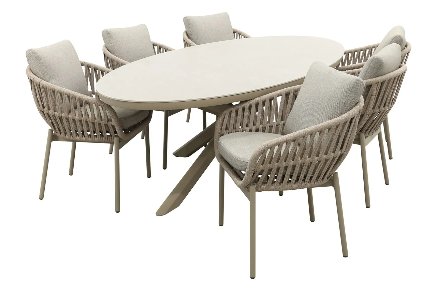 Romeo/Ventaro ovale tuinset voor 6 personen 240x115 cm. - Latte