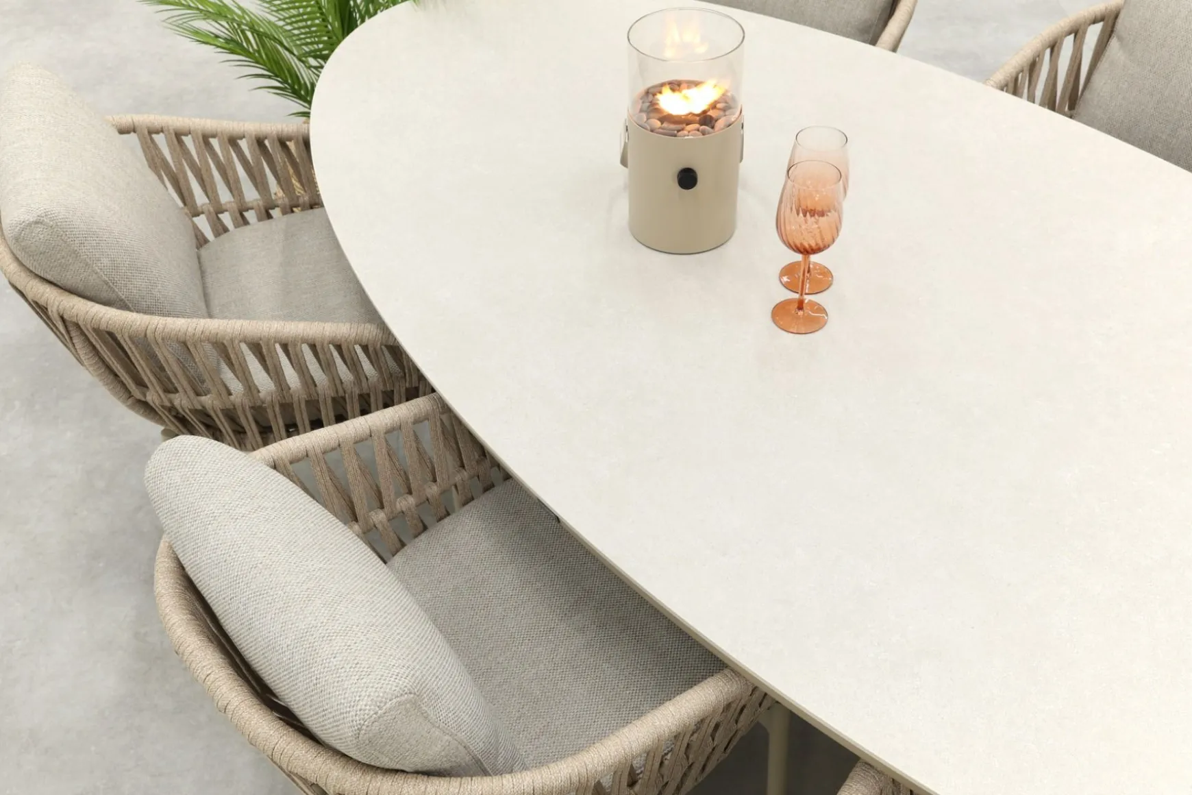 Romeo/Ventaro ovale tuinset voor 6 personen 240x115 cm. - Latte