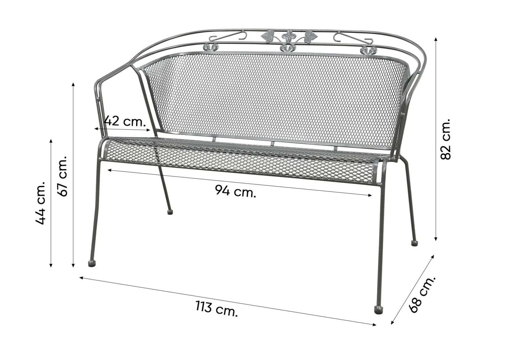 Royal Garden Elegance strekmetaal 2-zits tuinbank - Antraciet