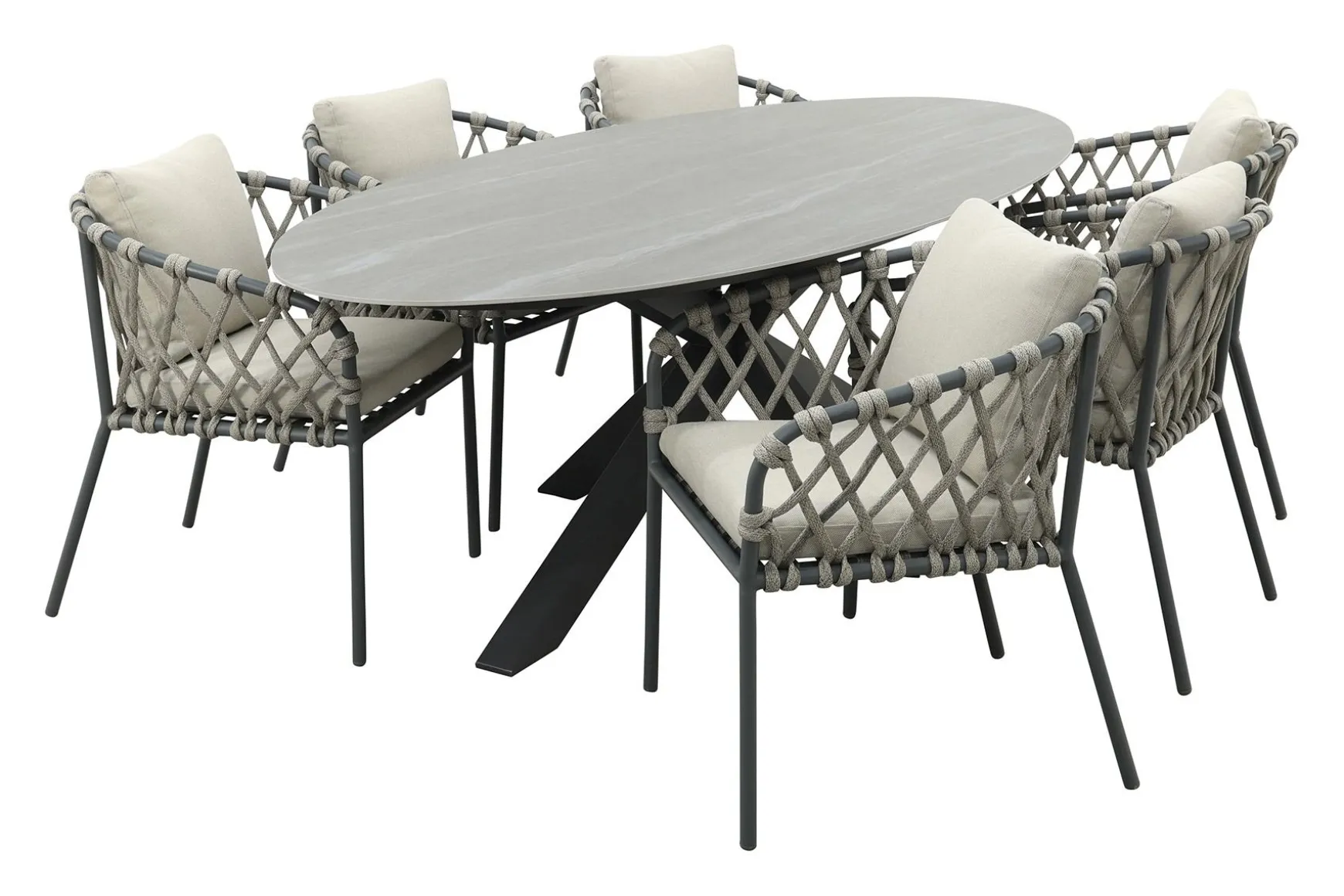 Sara/GI Scotland 6-persoons ovale tuinset 230x115 cm. - Antraciet