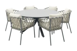 Sara/Marena ronde tuinset Ø158 cm. (7-delig) - Antraciet/Licht grijs