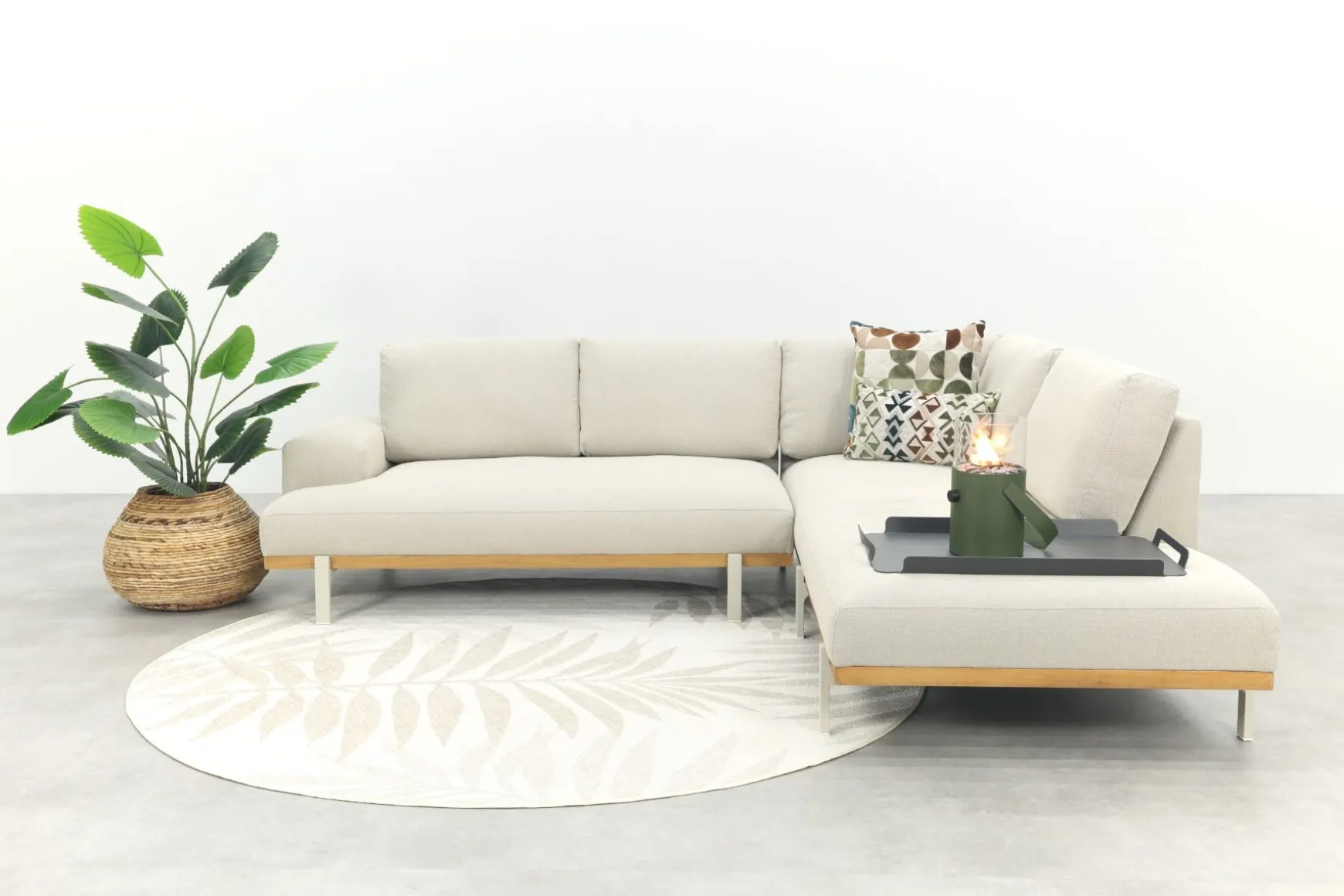Savannah hoekbank chaise longue loungeset - beige - weerbestendig - Rechts