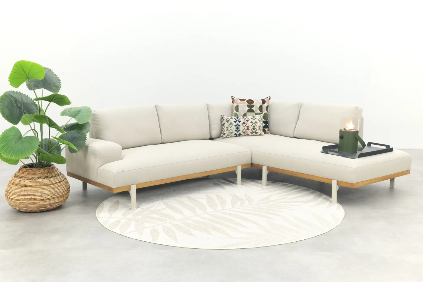 Savannah hoekbank chaise longue loungeset - beige - weerbestendig - Rechts