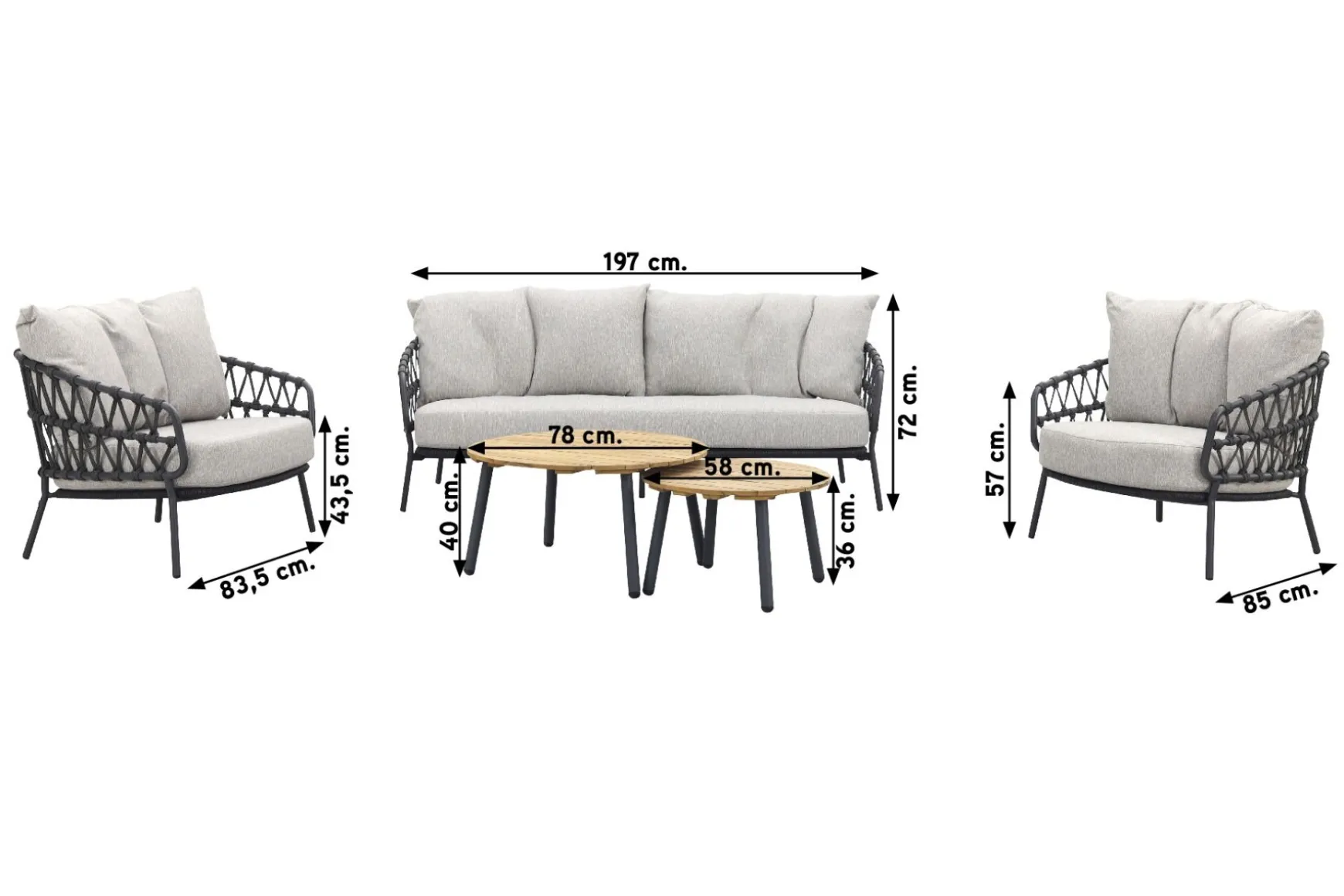 4 Seasons Calpi stoel-bank loungeset met Mindo koffietafels - 5-delig
