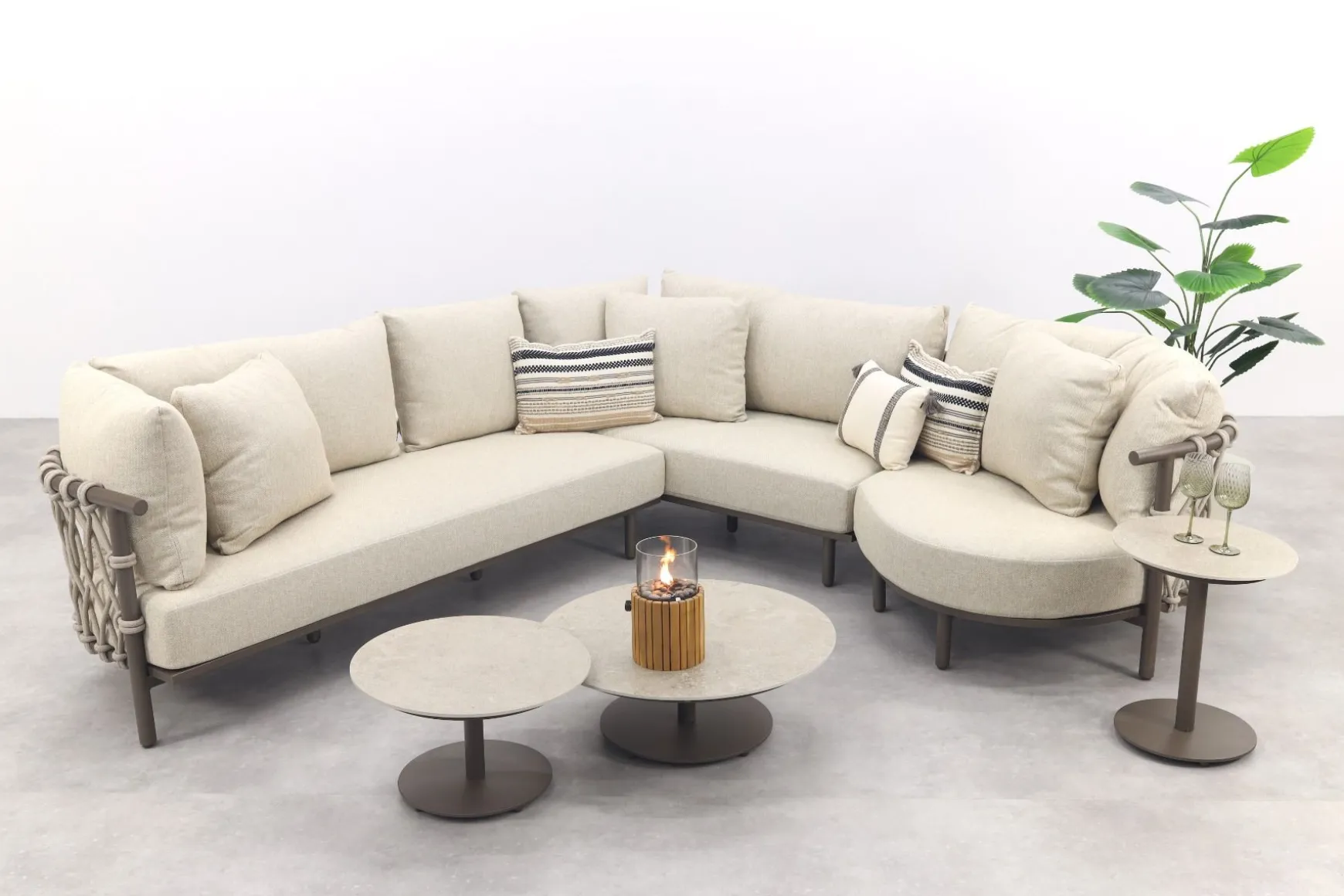 4 Seasons Ezra/Boaz modulaire loungeset met 3-delige tafelset - Latte/Terre