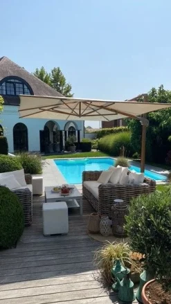4-Seasons Hacienda zweefparasol 300 x 400 cm. - Woodlook/Sand