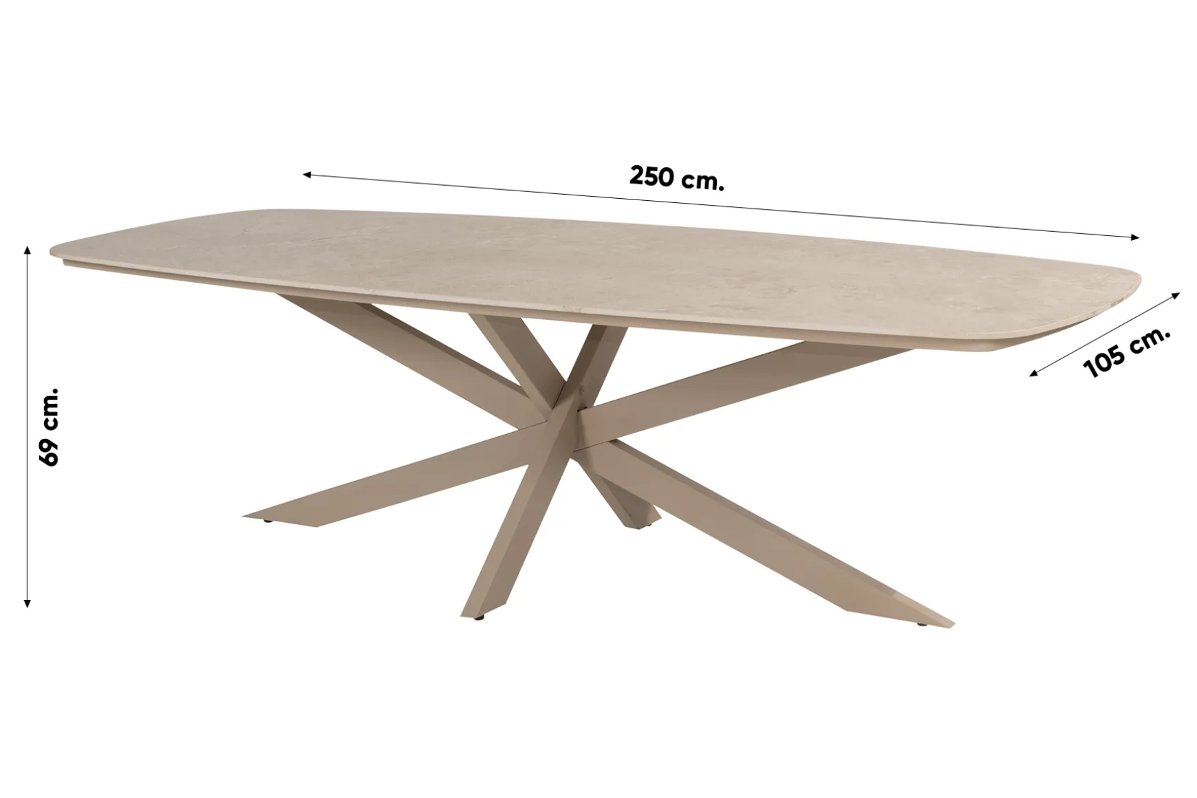 4 Seasons Nevada low dining - keramisch Deens ovale tuintafel 250x105 cm. - Latte