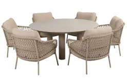 4 Seasons Sardinia/Donato low dining tuinset Ø160 cm. (7-delig) - Latte