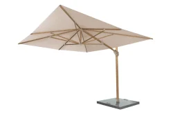 4-Seasons zweefparasol Hacienda 300 x 400 - Woodlook/Sand met voet en hoes