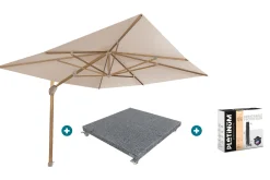 4-Seasons zweefparasol Hacienda 300 x 400 - Woodlook/Sand met voet en hoes