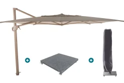 4-Seasons zweefparasol Hacienda 300 x 400 - Latte/zand met voet en hoes