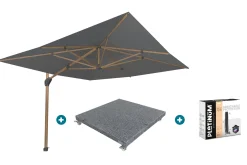 4-Seasons zweefparasol Hacienda 300 x 400 - Woodlook/Charcoal met voet en hoes