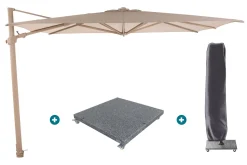 4-Seasons zweefparasol Siesta Premium 300 x 300 - Latte met voet en hoes