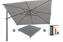 4-Seasons zweefparasol Siesta Premium 300 x 300 - Charcoal met voet en hoes