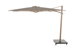 4-Seasons zweefparasol Siesta Premium 300 x 300 - Woodlook/Sand met voet en hoes