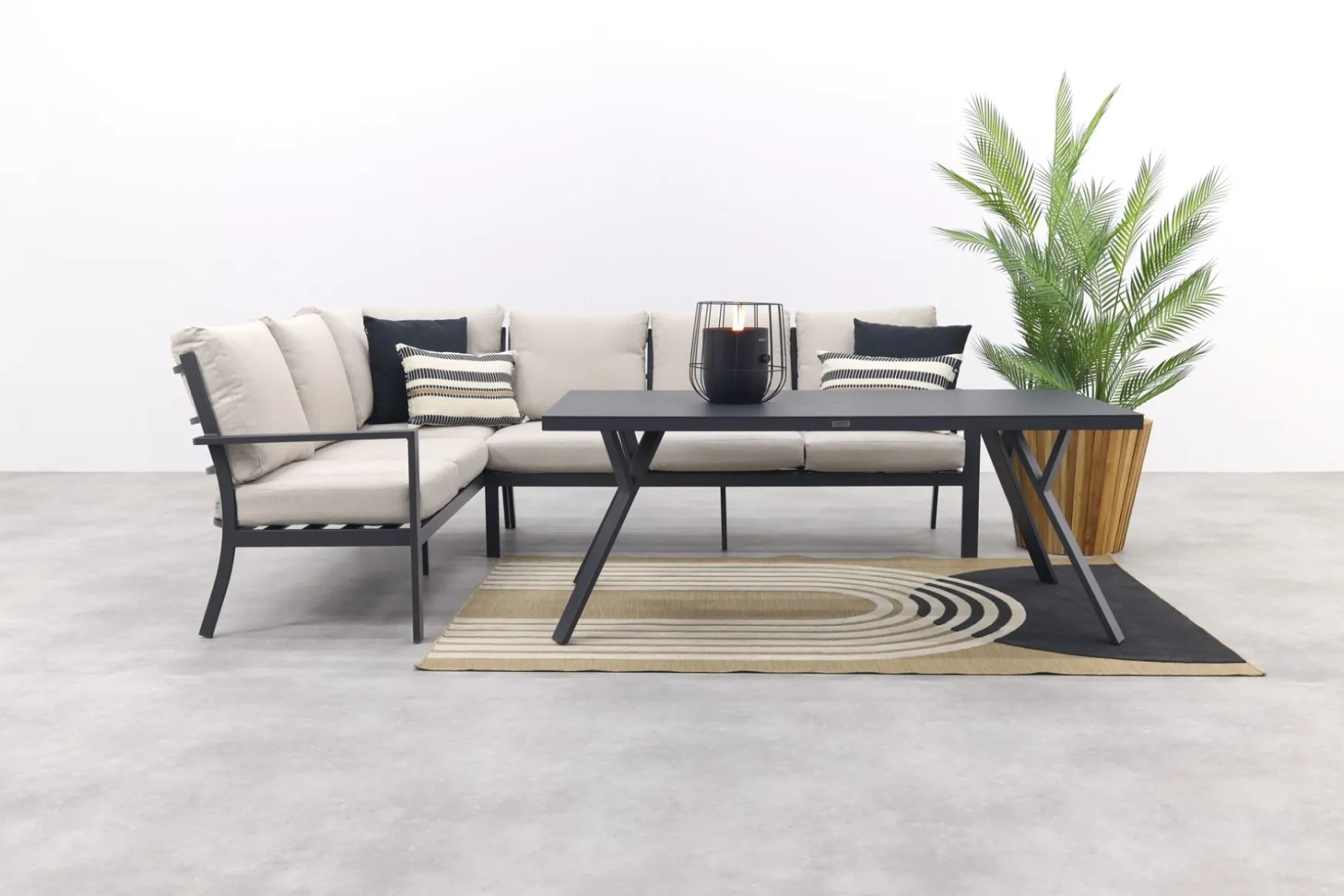 Sergio lounge dining set 3-delig - Links - Carbon black/Desert