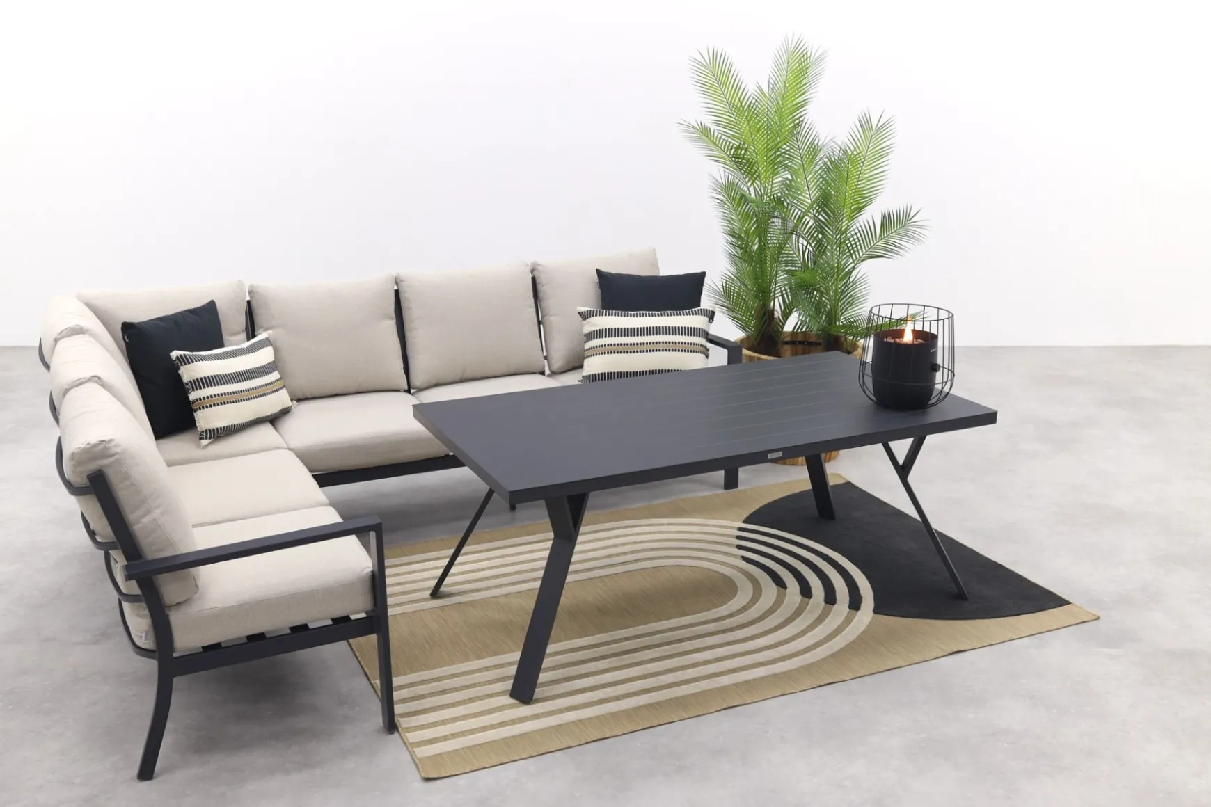 Sergio lounge dining set 3-delig - Links - Carbon black/Desert