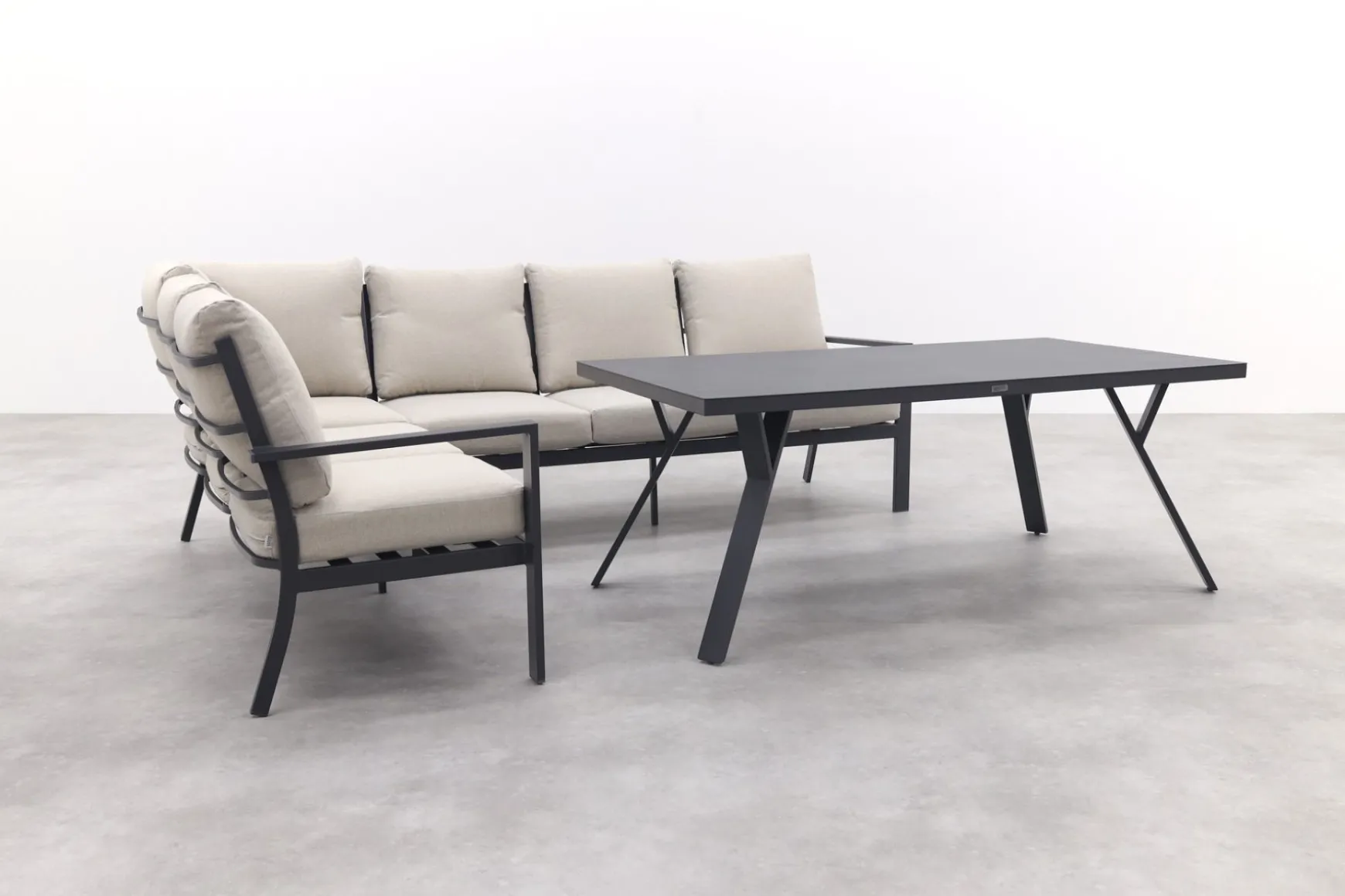 Sergio lounge dining set 3-delig - Links - Carbon black/Desert