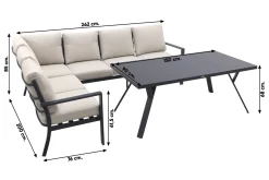 Sergio lounge dining set 3-delig - Links - Carbon black/Desert