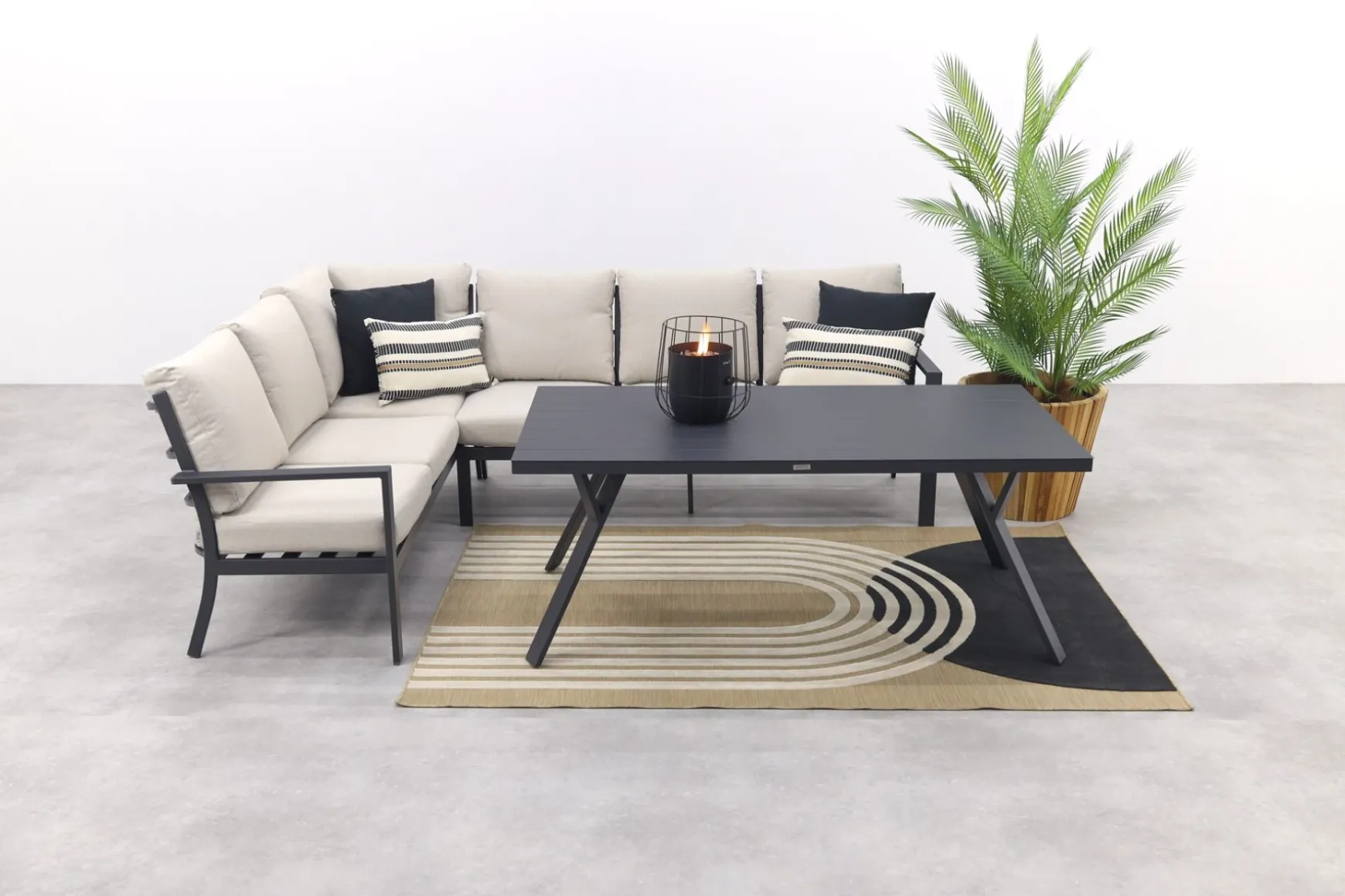 Sergio lounge dining set 3-delig - Links - Carbon black/Desert