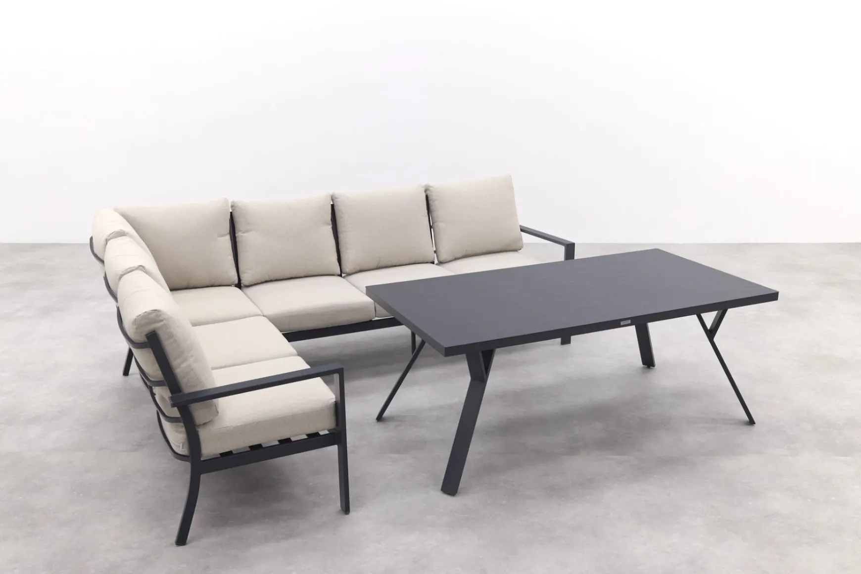 Sergio lounge dining set 3-delig - Links - Carbon black/Desert